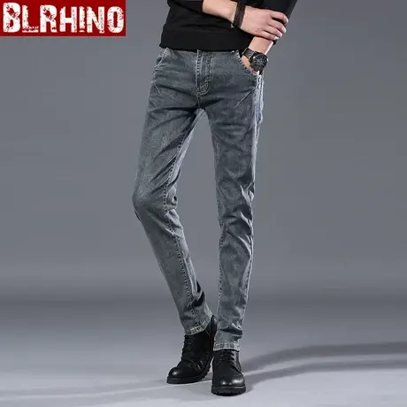 秋冬新款男士简约修身牛仔裤男装韩版潮流弹力小直筒长裤男灰色裤商品大图