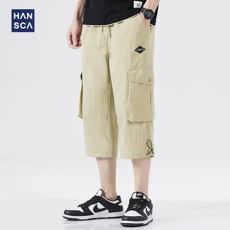 汉斯卡运动休闲七分裤男夏季薄款青少年潮流时尚宽松大码工装裤男商品大图