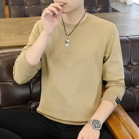 2023秋装新款男士棉长袖T恤衫加肥加大码卫衣打底衫个性体恤小衫商品大图