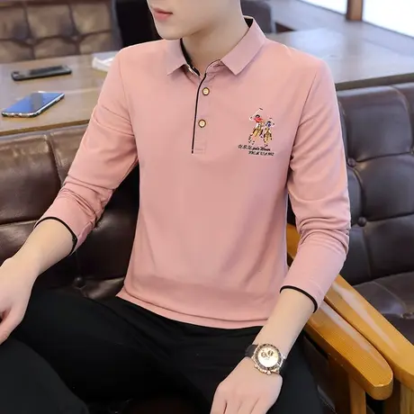 2023秋季新款长袖polo衫男士韩版潮流翻领t恤男青年休闲棉打底衫商品大图