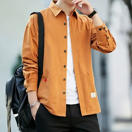 衬衫男士长袖春秋装新款韩版修身帅气潮流打底衫衣服男生外套寸衣商品大图