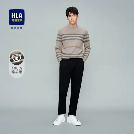 HLA/海澜之家2023条纹长袖毛衫纯羊毛保暖圆领羊毛衫男图片