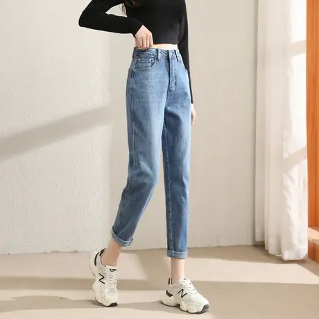 时尚气质百搭牛仔长裤2023年春季新款女士简约通勤宽松显瘦直筒裤图片