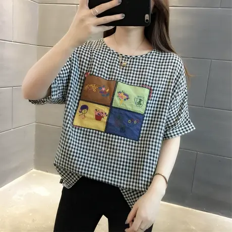 夏装棉麻短袖t恤女春装2023新款女装韩版宽松超火cec上衣服ins潮图片