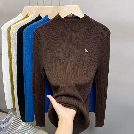 半高领毛衣女内搭打底衫2023秋冬新款套头洋气外穿针织衫纹理上衣商品大图