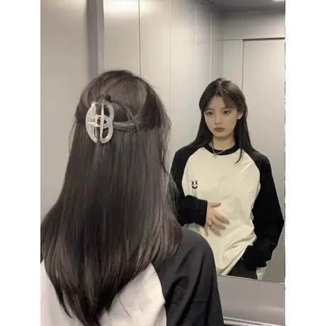 2023新款撞色插肩长袖t恤女秋冬休闲宽松显瘦上衣百搭纯棉打底衫图片