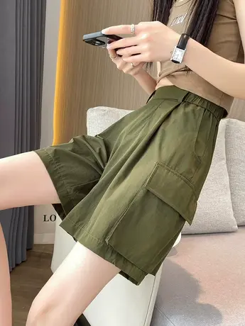 港风工装短裤女夏季薄款2023年新款宽松高腰显瘦直筒五分运动裤子商品大图