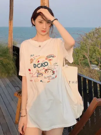 白色仿棉短袖T恤大码女装2023早春新款夏季甜辣小众设计感上衣服图片