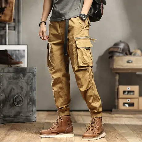 2022春夏新款潮牌宽松束脚工装裤男多口袋水洗重磅百搭休闲裤子男商品大图