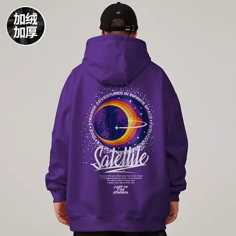 oversize帽衫ins胖子宽松加绒加厚加肥加大连帽卫衣男2023秋冬季图片