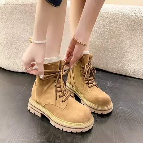 2023新款夏季内增高马丁靴女薄款透气舒适机车沙漠靴子厚底短靴女图片