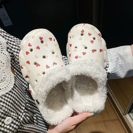 防水棉拖鞋女秋冬季可爱卡通洞洞鞋网红ins居家外穿防滑加绒拖鞋商品大图