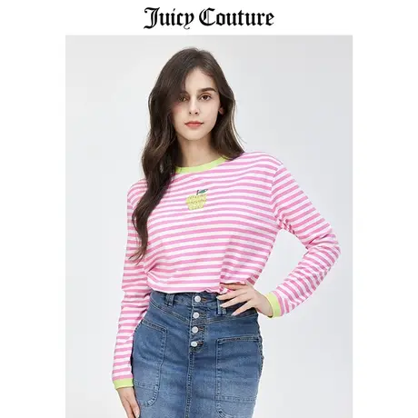 Juicy Couture橘滋T恤女秋季新款多巴胺穿搭美式条纹撞色长袖上衣商品大图