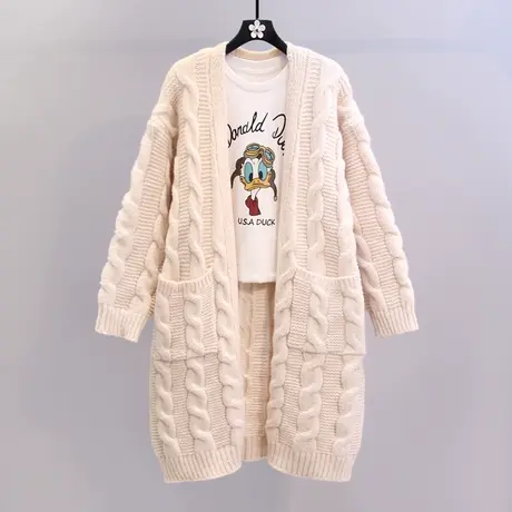 中长款麻花毛衣外套女2023年新款韩版宽松慵懒风休闲百搭针织开衫商品大图