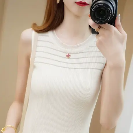 背心女冰丝白色打底衫秋装女2023年新款内搭蕾丝圆领针织衫t恤薄图片
