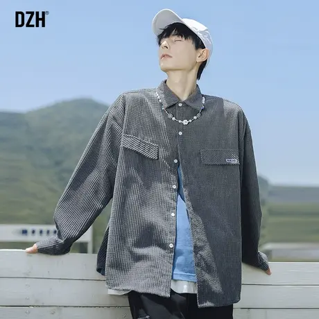 男士港风灯芯绒格子衬衫男高级感长袖衬衣2023年新款秋季休闲外套商品大图