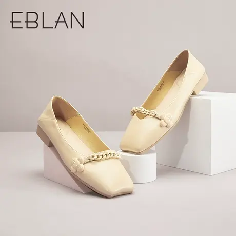 伊伴女鞋春季羊皮浅口单鞋简约法式低跟平底休闲一脚蹬通勤鞋商品大图