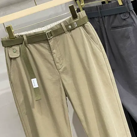 附皮带春秋季款直筒休闲裤男士修身小脚长裤韩版潮流裤子男九分裤商品大图