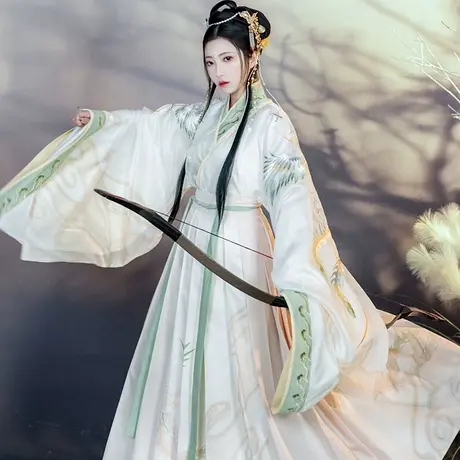 【如梦霓裳丨鸣沙】汉服男女同款绣花晋制交领大袖襦裙白色飘逸图片