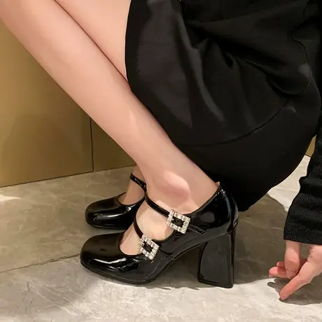 气质百搭玛丽珍鞋女2025春季新款粗跟增高小皮鞋法式小个子高跟鞋商品大图