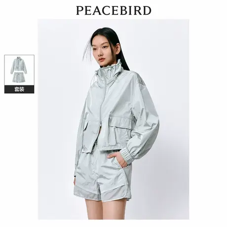 太平鸟轻薄轻透短外套女时尚套装女夏装新款连帽开衫外套短款图片