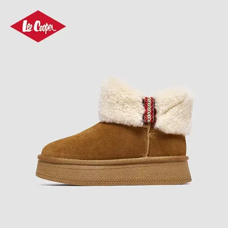 Lee Cooper2024冬季新款雪地靴女毛绒领加绒保暖软底增高棉鞋短靴商品大图