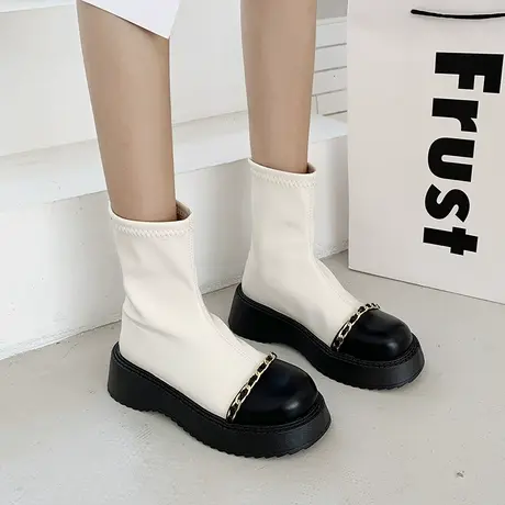 永希时尚马丁靴女2023年春夏新款韩版ins超火厚底显瘦切尔西短靴图片