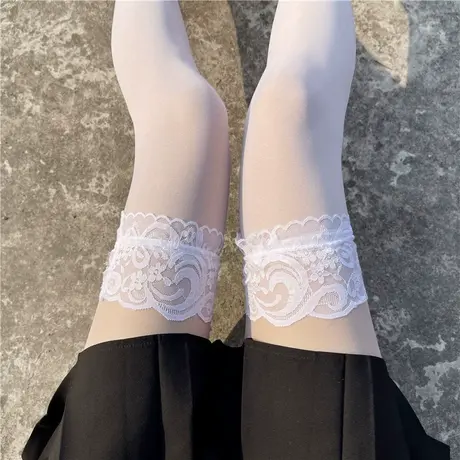 白丝袜女日系蕾丝白色过膝长筒袜子JK纯欲情调性感超薄黑丝大腿袜商品大图