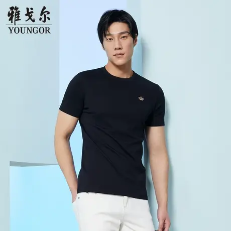 雅戈尔奥莱 男装圆领印花T恤休闲修身帅气圆领百搭印花新疆棉图片