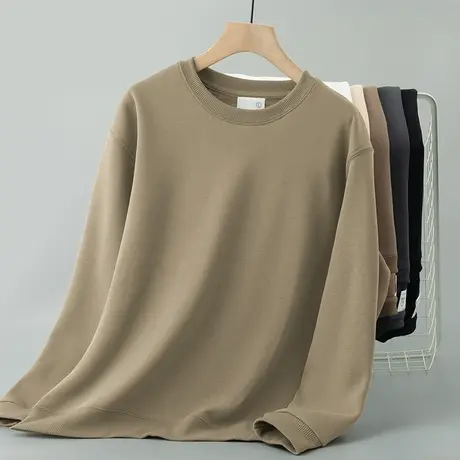 320g重磅纯色卫衣男潮牌秋冬款加绒加厚保暖圆领长袖t恤无帽上衣图片