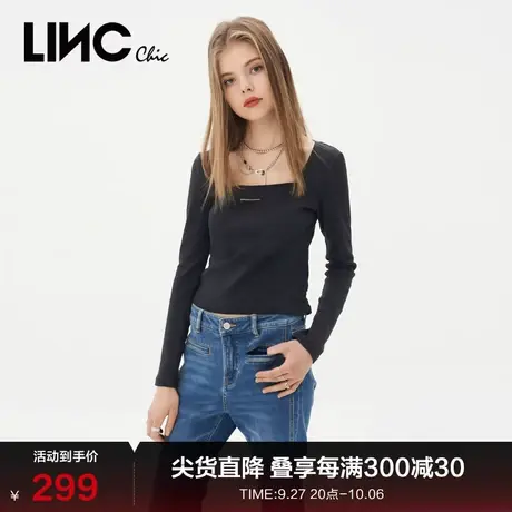 LINCCHIC金羽杰T恤女2023新款机能感修身方领长袖T恤女S231FK043Y图片