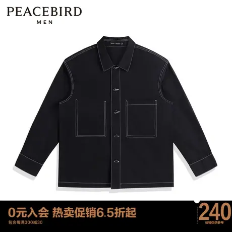 太平鸟男装 2022黑色工装休闲衬衫B1CHC1416商品大图