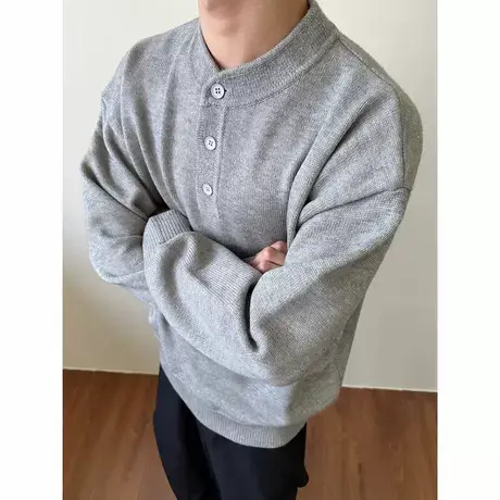 老钱亨利领针织毛衣男秋季高级慵懒风内搭长袖打底衫上衣外套毛衫商品大图