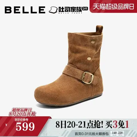 百丽复古吐司勃肯靴女25冬季新款内增高西部堆堆短靴子E7X1DDZ5预商品大图