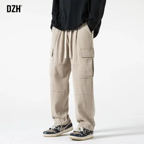 男士复古水洗牛仔裤男秋季高街美式2023新款卡其色直筒裤休闲长裤商品大图