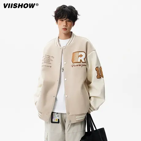 VIISHOW2025年秋季新款复古棒球服夹克男情侣大字母设计外套潮商品大图