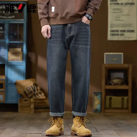 雅鹿美式复古磨白牛仔裤男 2026春夏款男高街潮男百搭高级感长款商品大图