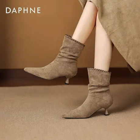 达芙妮高跟短靴2025秋冬新款洋气高跟靴法式尖头美拉德西部单靴子图片