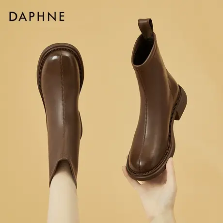 达芙妮棕色平底靴子女短靴马丁靴2026年新款秋冬爆款切尔西瘦瘦靴商品大图