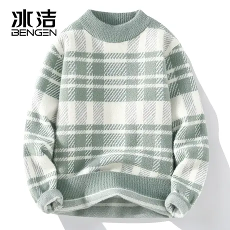 冰洁半高领毛衣男秋冬季毛衫外套高级感水貂绒针织打底衫线衣ZC商品大图