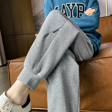 加绒运动裤女秋冬宽松显瘦束脚哈伦裤2023新款高腰一体绒休闲卫裤商品大图