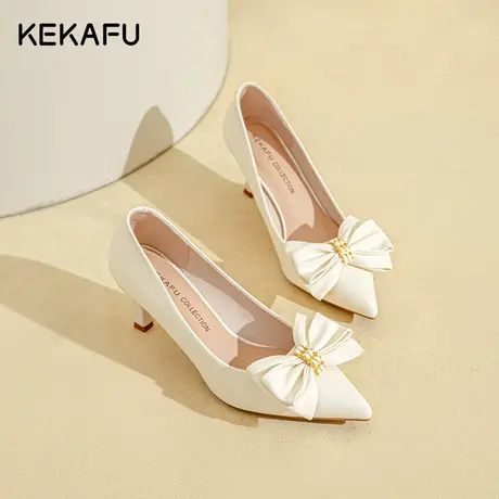 珂卡芙法式晚风温柔高跟鞋女秋季2023新款细跟蝴蝶结尖头浅口单鞋商品大图