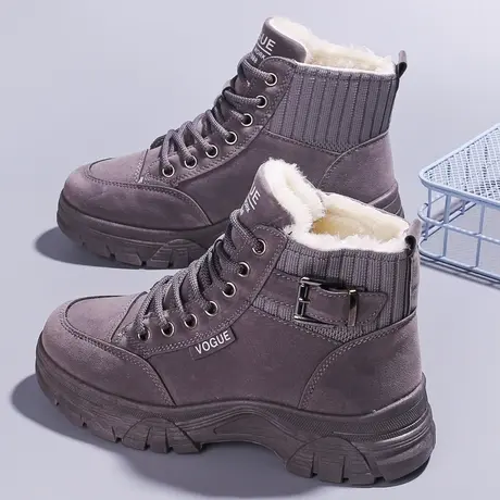 女鞋加绒加厚棉鞋2023冬季新款运动老爹鞋学生厚底保暖雪地高帮鞋商品大图