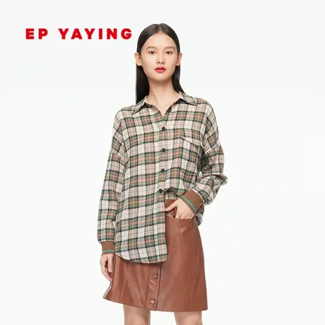 EP YAYING雅莹女装 时尚绵羊毛格纹衬衫式外套 商场同款2232A图片