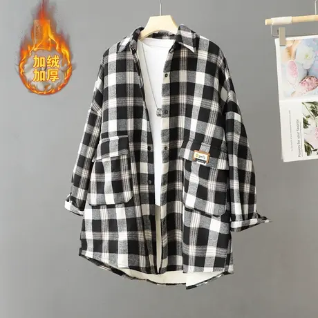 格子羊羔绒外套女士2023秋冬新款韩系学院风加厚加绒衬衫外套棉衣图片