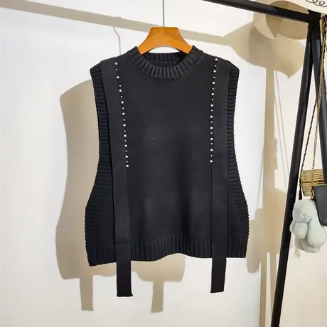 圆领钉珠针织马甲女外穿秋冬新款韩版设计感小众毛衣坎肩背心叠穿商品大图