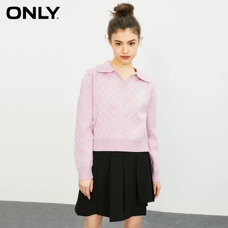 【买5免1】ONLY奥莱早春新款复古POLO领字母刺绣毛绒短款针织衫女商品大图