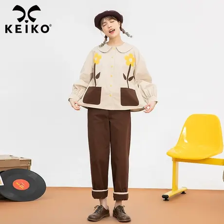 keiko洋气贴布拼花长袖衬衫女2023春季设计感娃娃领上衣小衫春秋图片