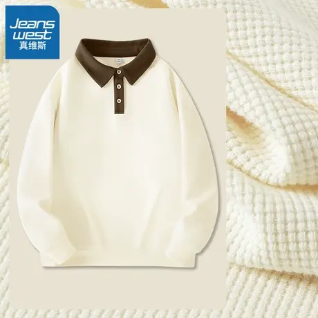 VR真维斯卫衣女秋冬季2023新款爆款杏色polo领秋装长袖上衣外套女商品大图