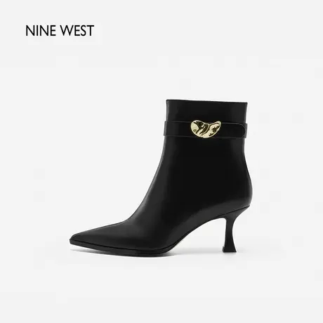 Nine West/玖熙设计感太空金属扣短靴2023冬新款尖头职业瘦瘦靴女图片